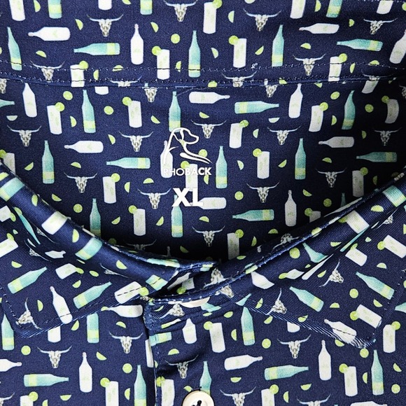Rhoback Polo Shirt Men XL Blue Ranch Water Tequila Longhorn Performance Golf Top - Picture 3 of 7